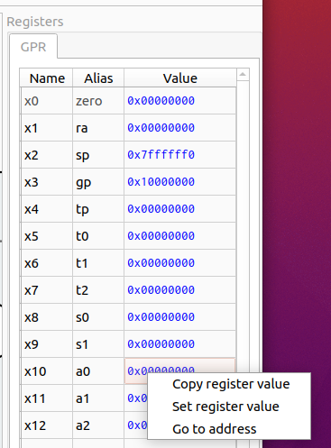 changing a register value in Ripes